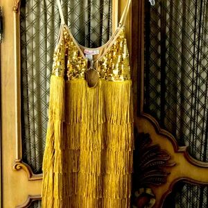 Dream Girl Fringe Gold Short Dress Medium Pre -Owned Costume